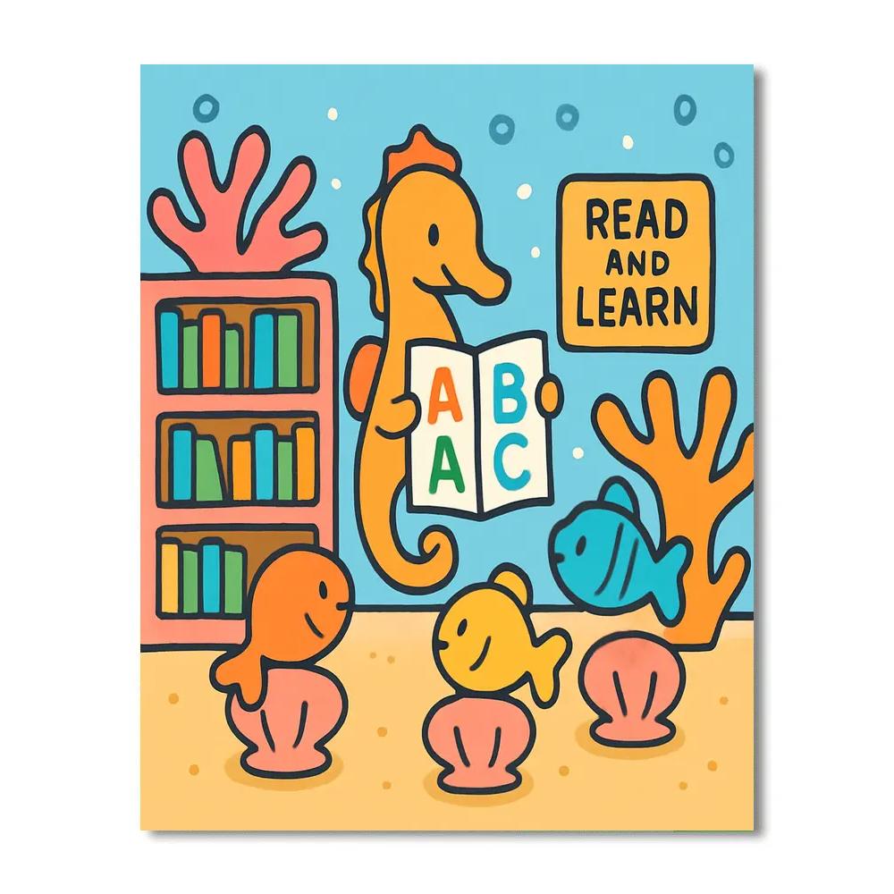 Coral Library And The Alphabet Seahorse DIY paint by numbers