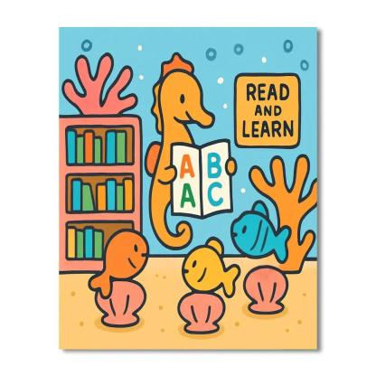 Coral Library And The Alphabet Seahorse DIY paint by numbers