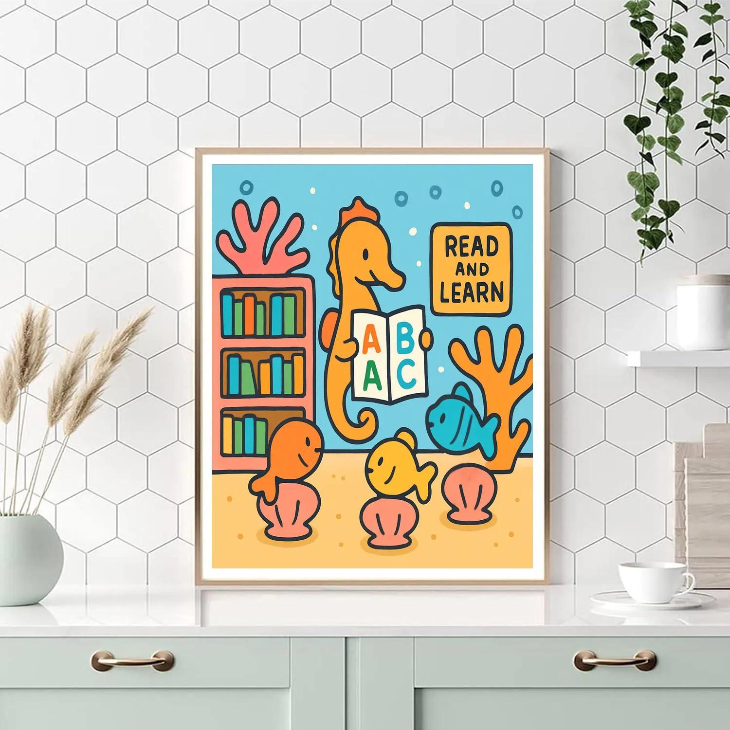 Coral Library And The Alphabet Seahorse DIY paint by numbers