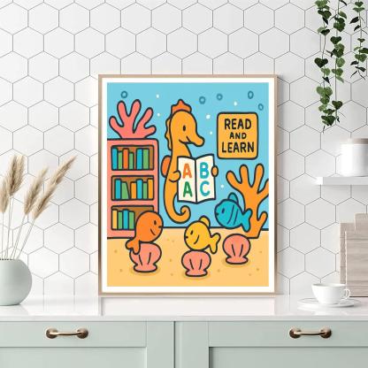 Coral Library And The Alphabet Seahorse DIY paint by numbers