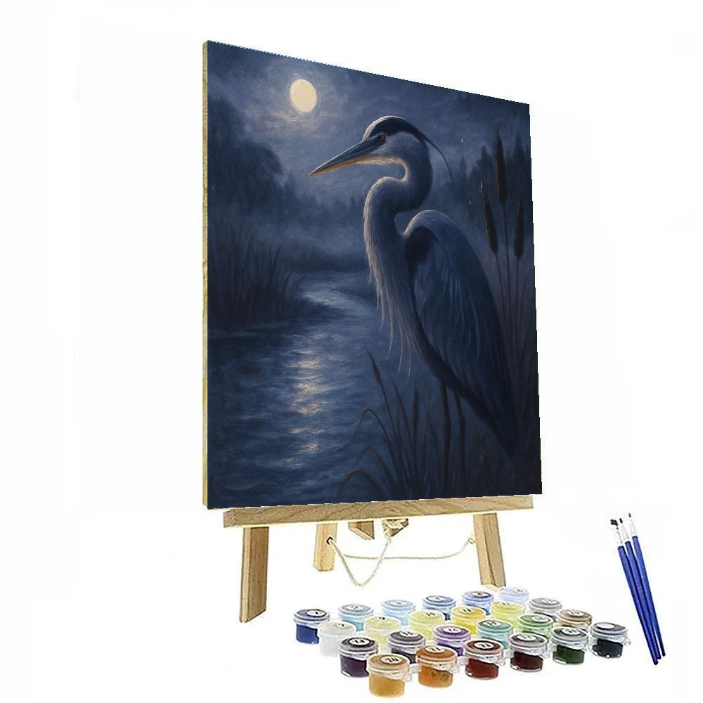Moonlit Heron At The Indigo Marsh Bend Number painting