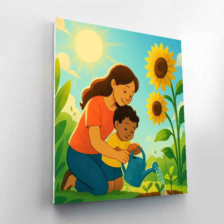 Garden Watering Lesson With Mom paint by number