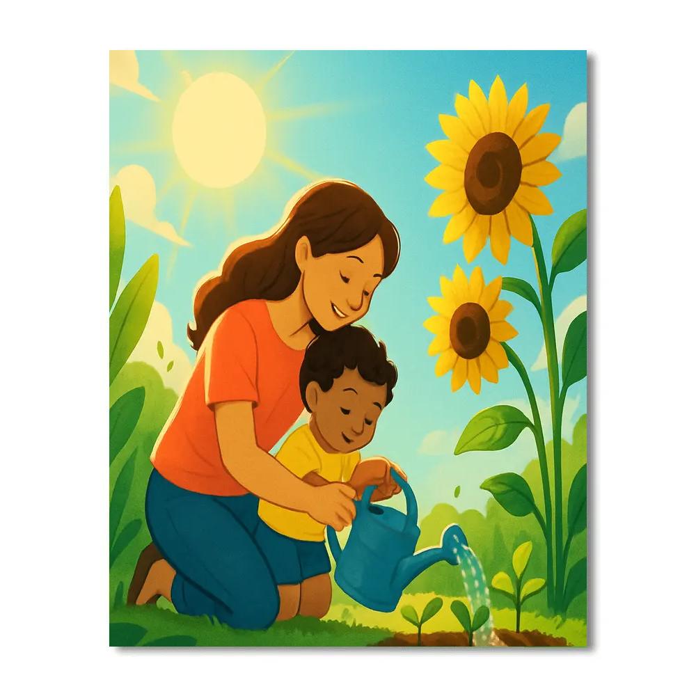 Garden Watering Lesson With Mom paint by number