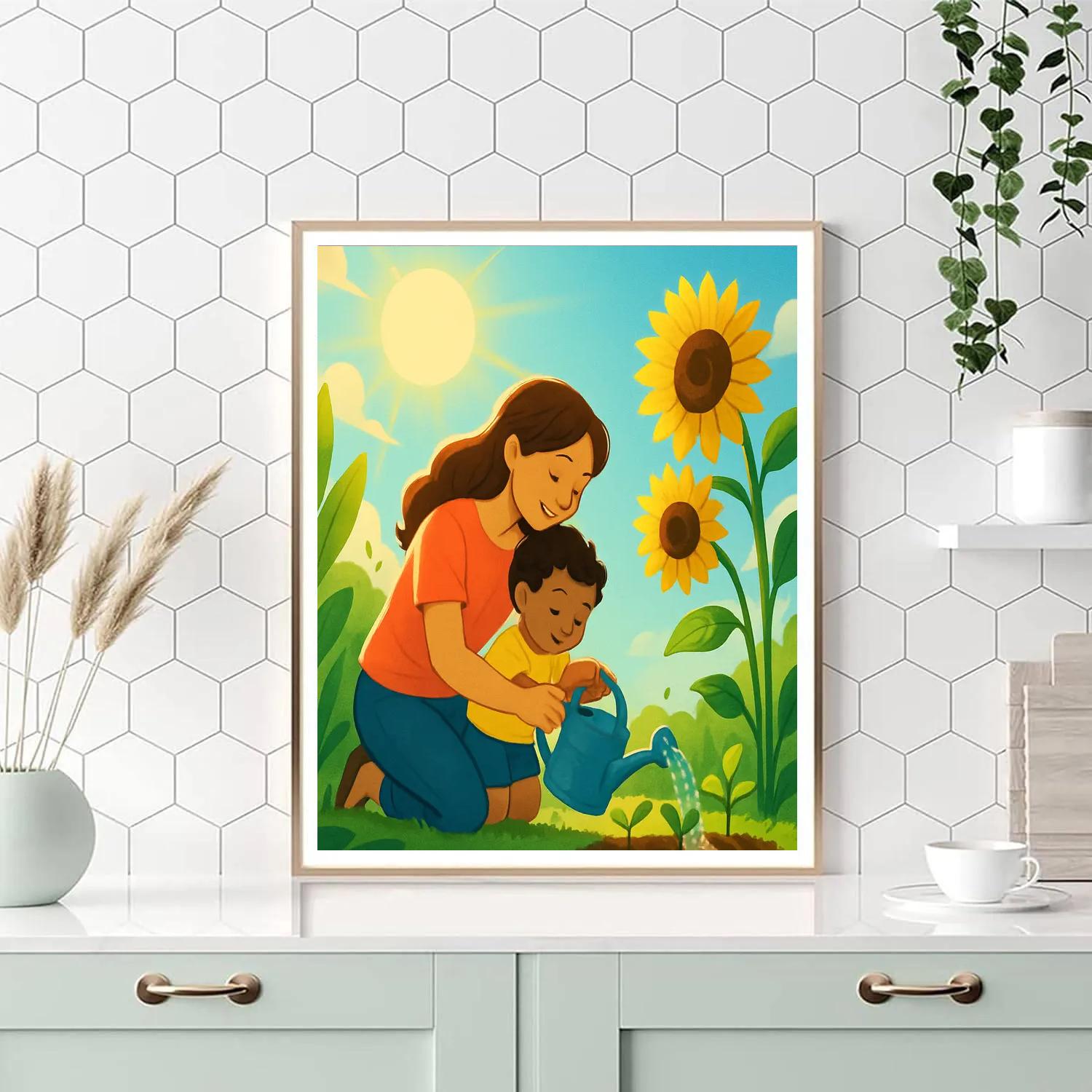 Garden Watering Lesson With Mom paint by number