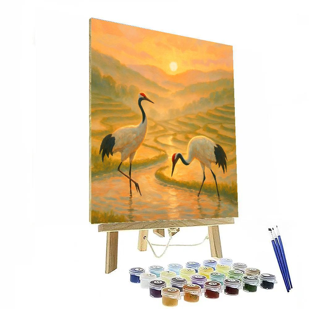 Sunrise Cranes Over The Golden Rice Terraces Paint by numbers art