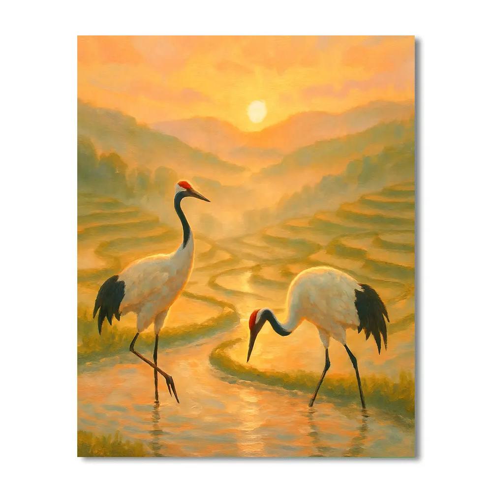Sunrise Cranes Over The Golden Rice Terraces Paint by numbers art