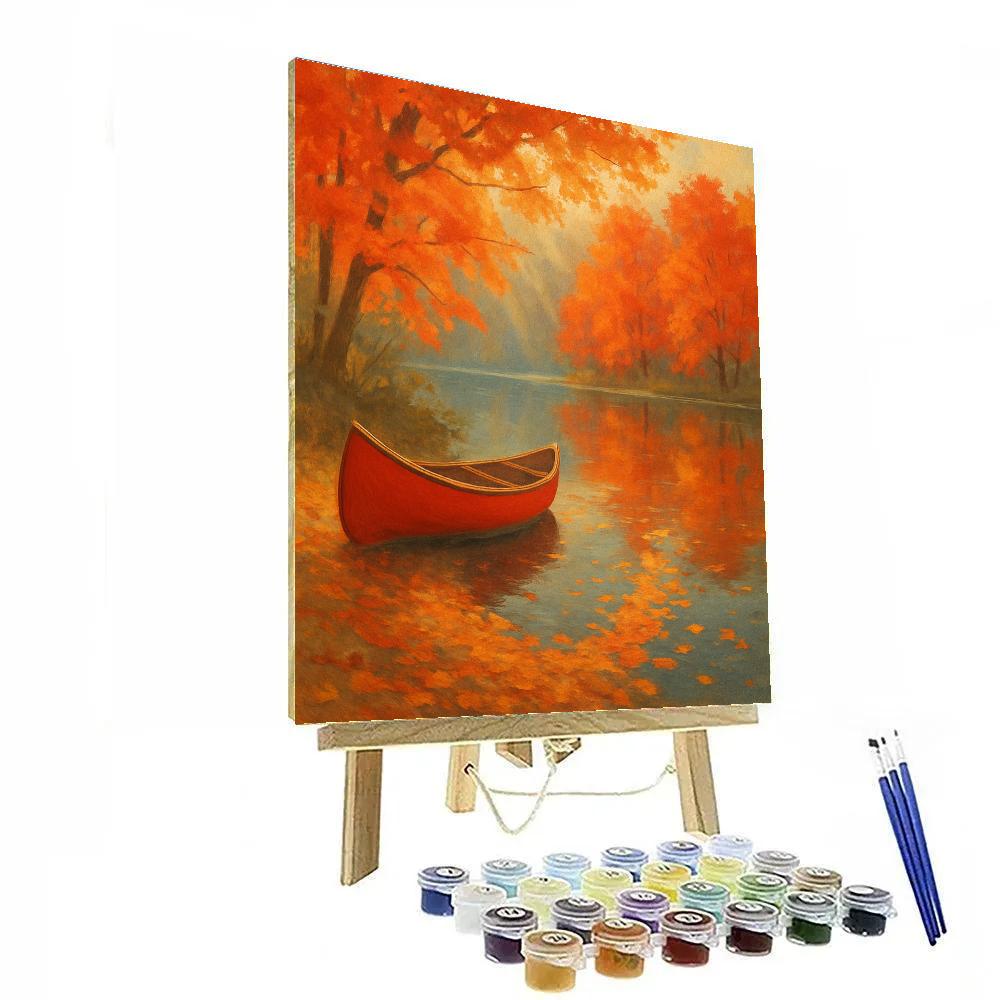 Autumn Canoe Under Maple Glow paint by numbers