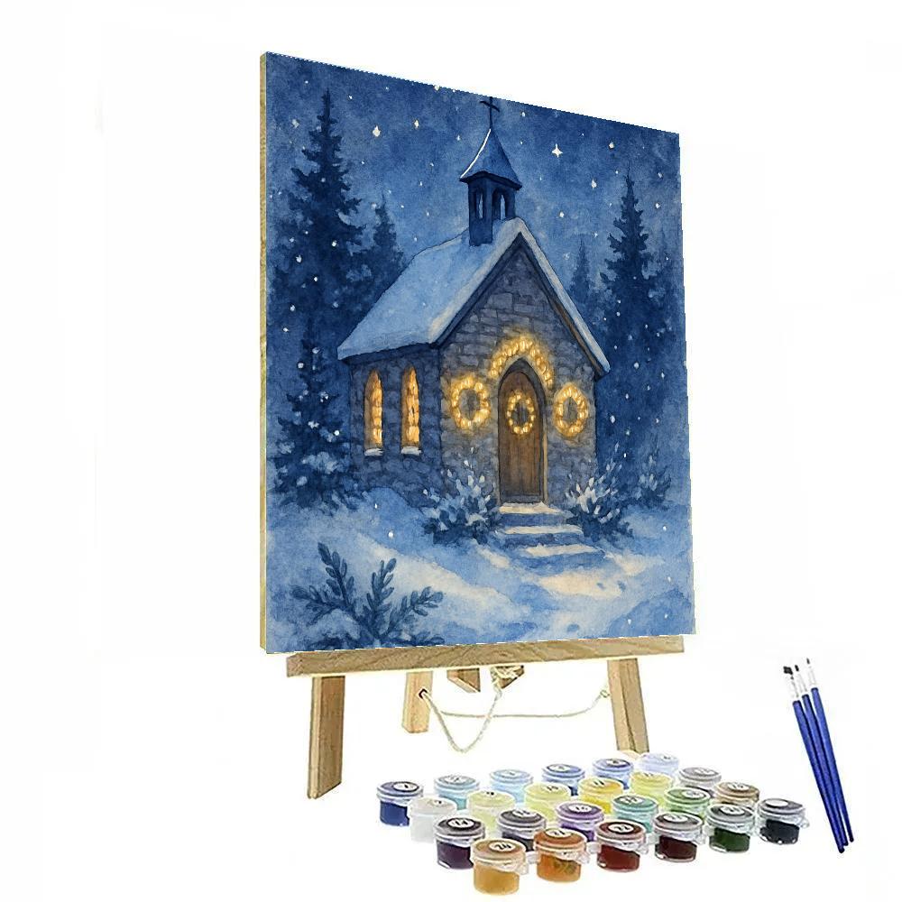 Moonlit Church With Starlit Wreaths Painting by numbers kit