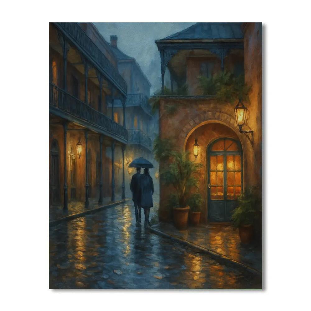 French Quarter Rainshine Courtyard Evening Paint by numbers art