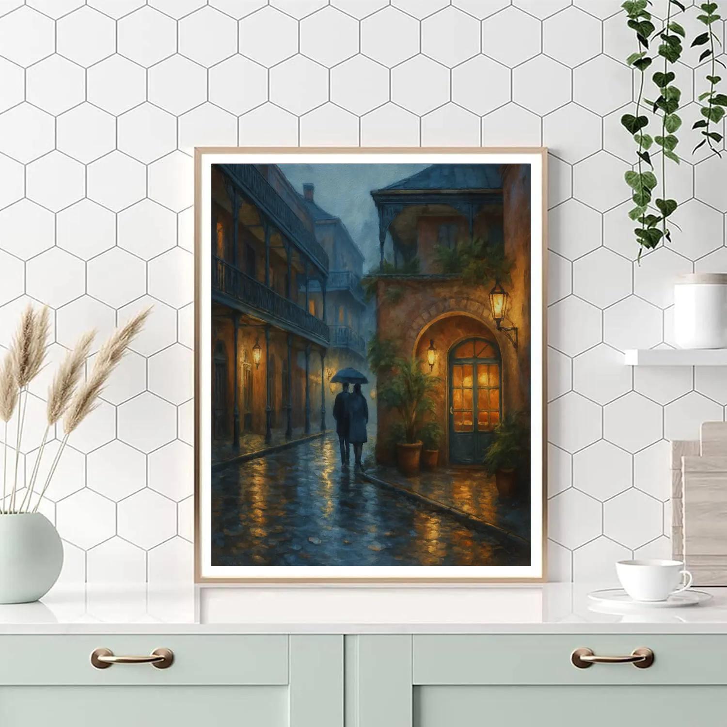 French Quarter Rainshine Courtyard Evening Paint by numbers art