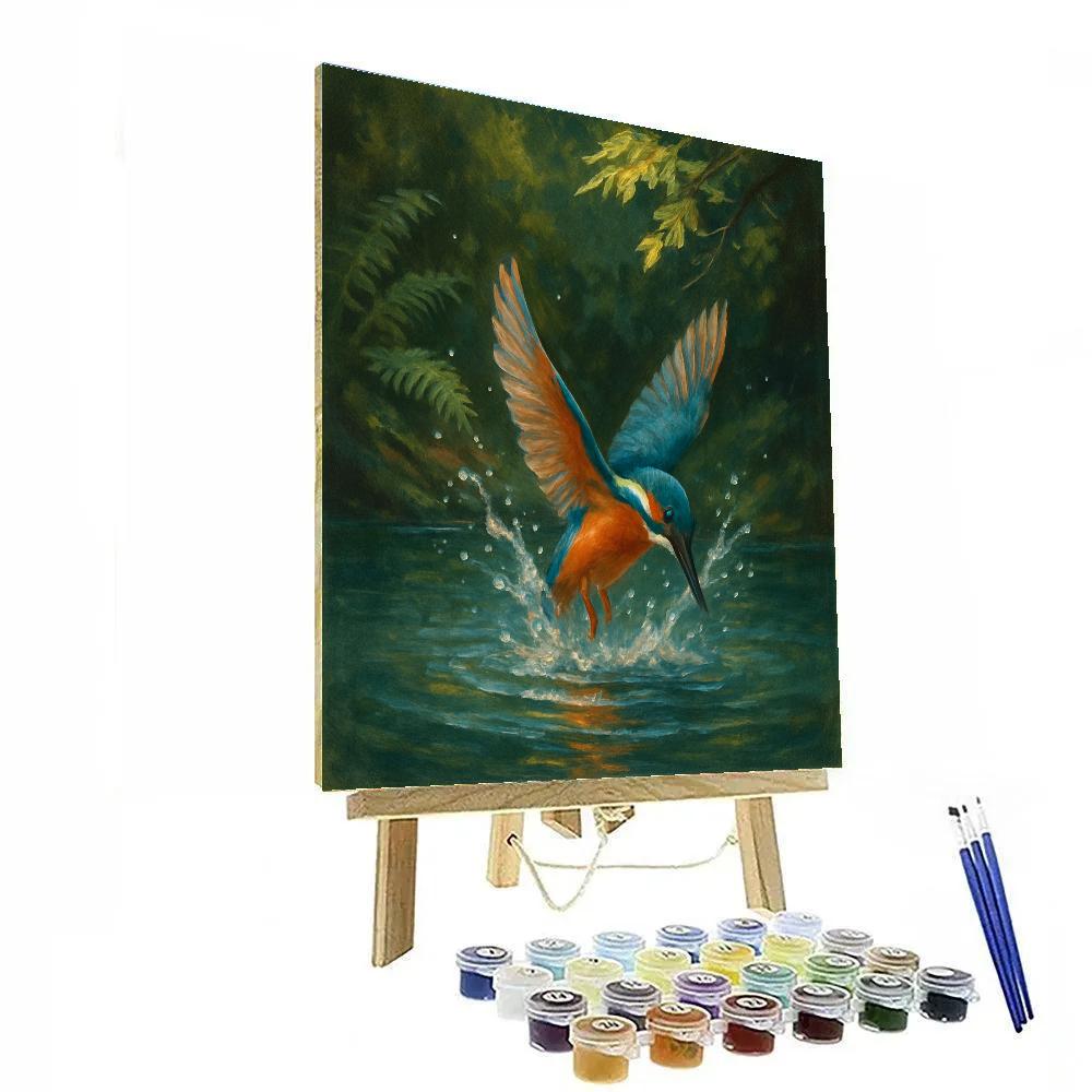 Kingfisher Splash In The Fern Shadow Pool Painting by numbers kit