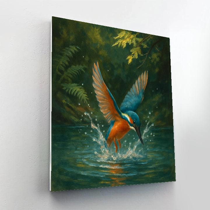 Kingfisher Splash In The Fern Shadow Pool Painting by numbers kit