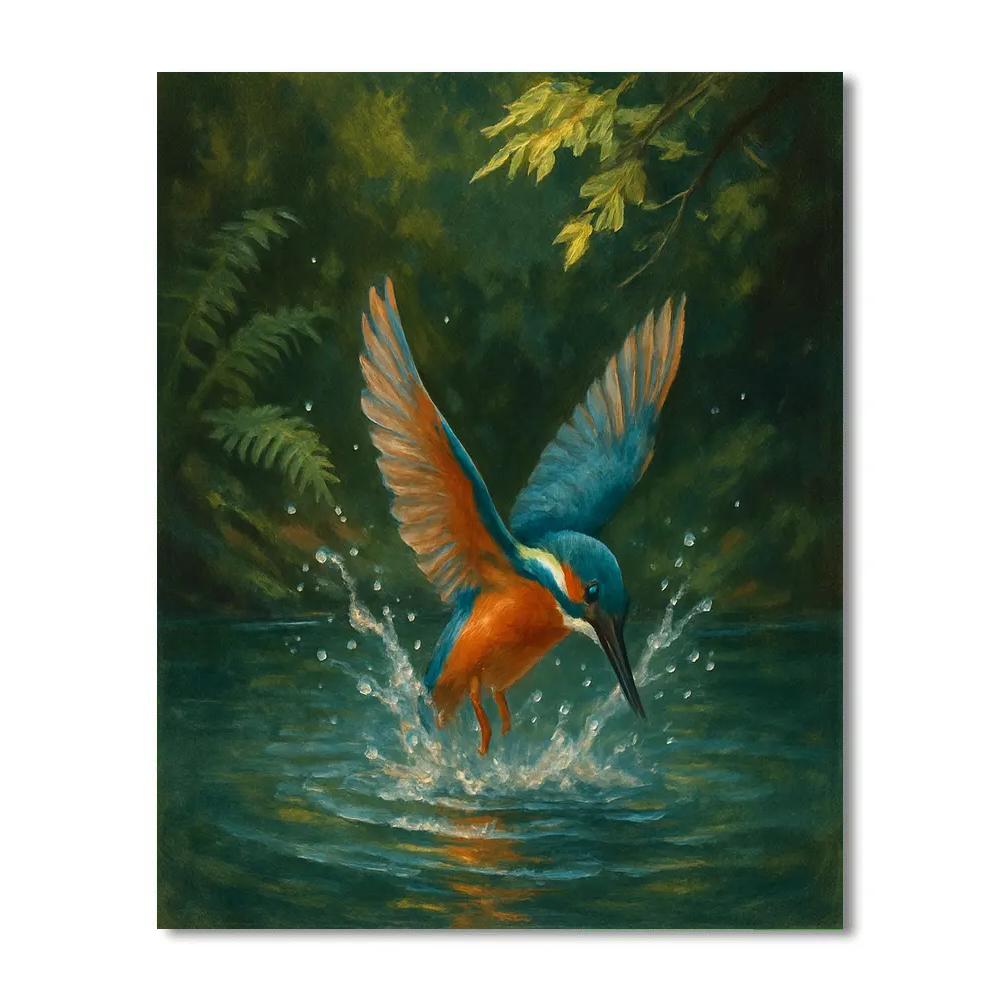 Kingfisher Splash In The Fern Shadow Pool Painting by numbers kit