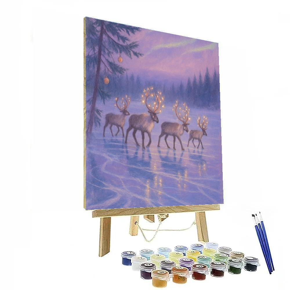 Reindeer Crossing The Crystal Lake Painting by numbers kit