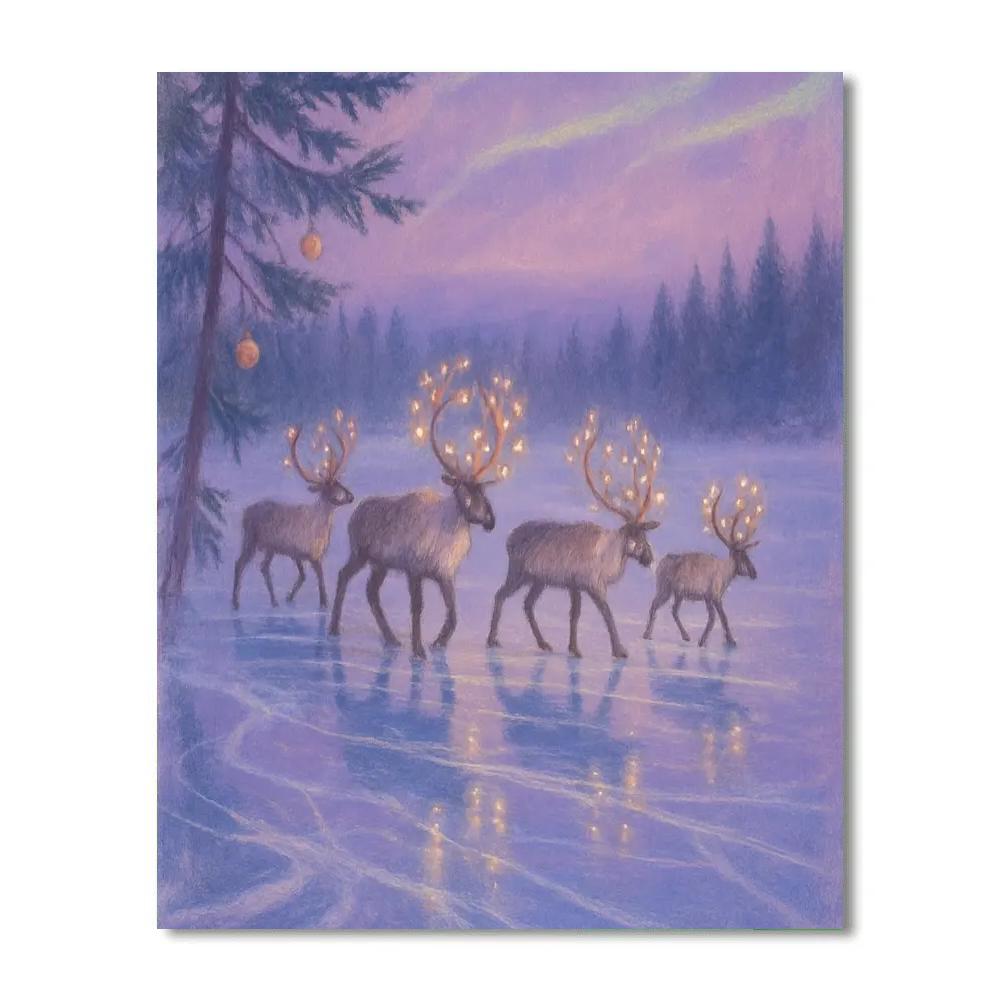 Reindeer Crossing The Crystal Lake Painting by numbers kit