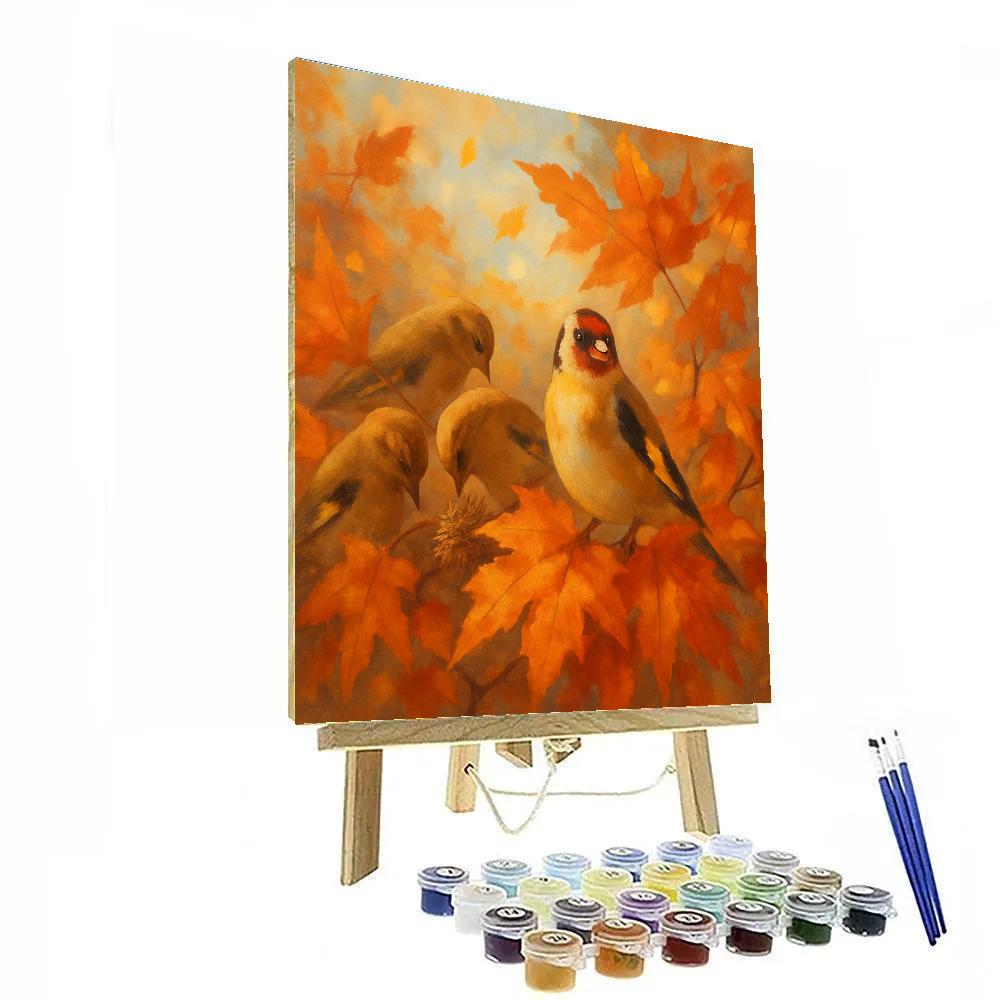 Autumn Lantern Finches In The Maple Canopy Number painting