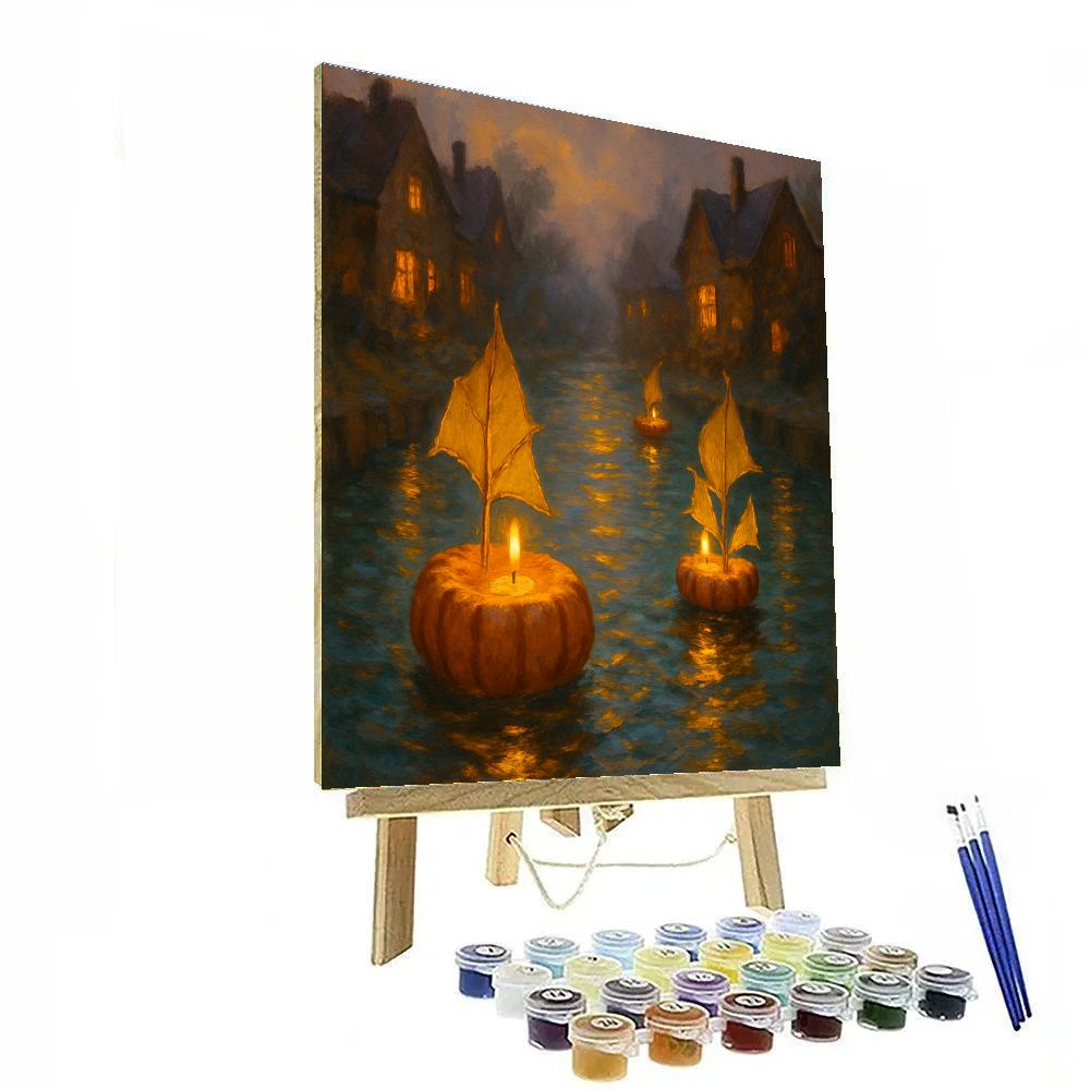 Candleboat Parade On The Pumpkin Canal paint by number