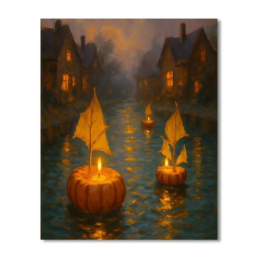 Candleboat Parade On The Pumpkin Canal paint by number