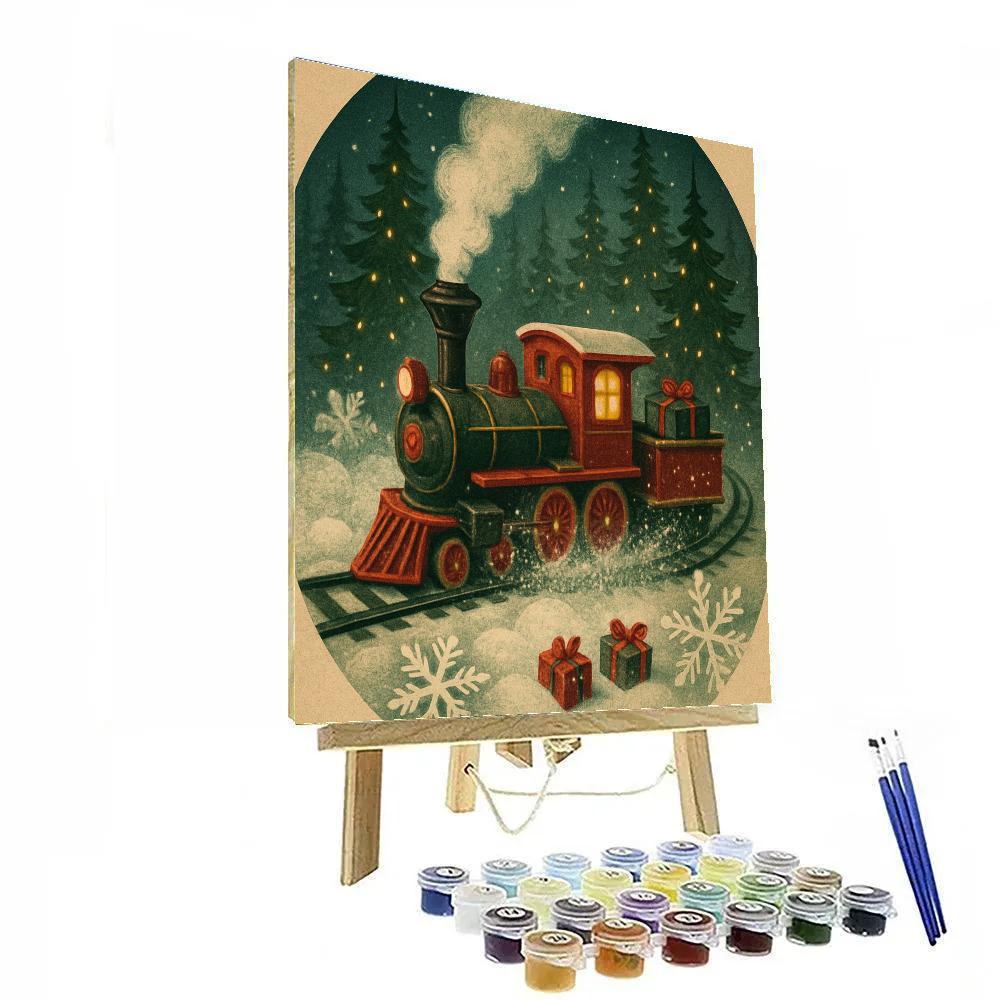 Toy Train Through Snow Globe Forest Painting by numbers kit