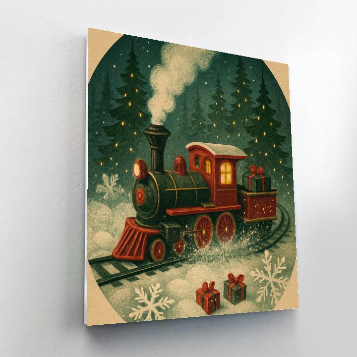 Toy Train Through Snow Globe Forest Painting by numbers kit