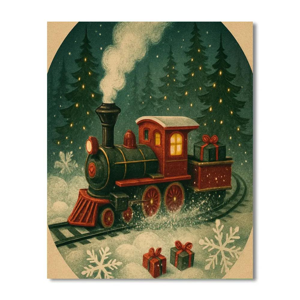 Toy Train Through Snow Globe Forest Painting by numbers kit