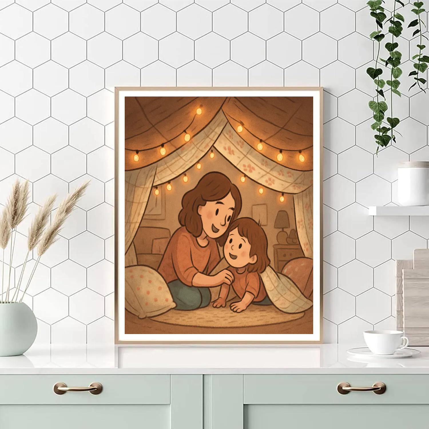 Mother And Child Building A Blanket Fort Paint by numbers art