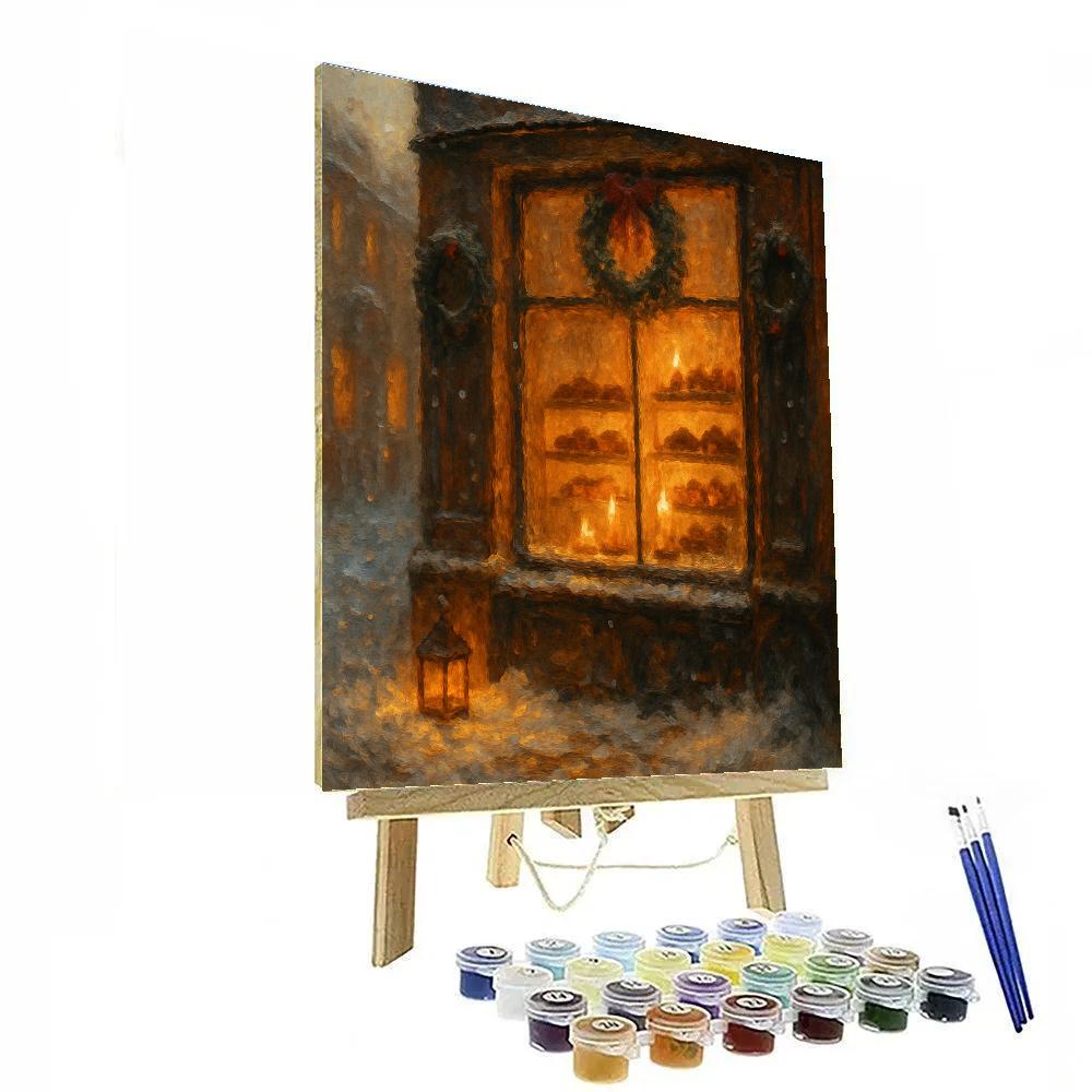 Starlight Bakery Window On A Snowy Street Painting by numbers kit