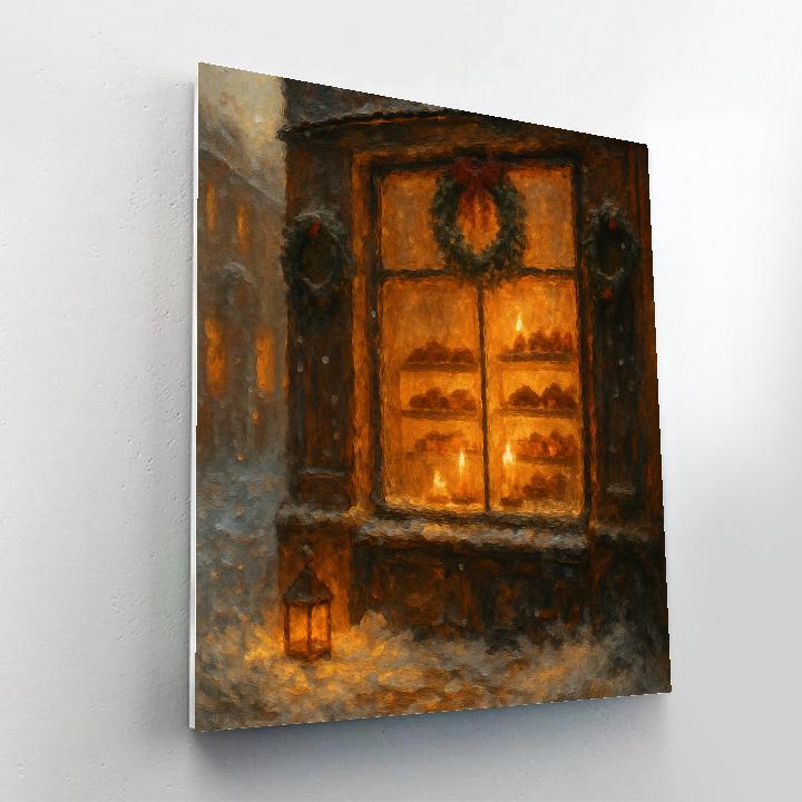 Starlight Bakery Window On A Snowy Street Painting by numbers kit