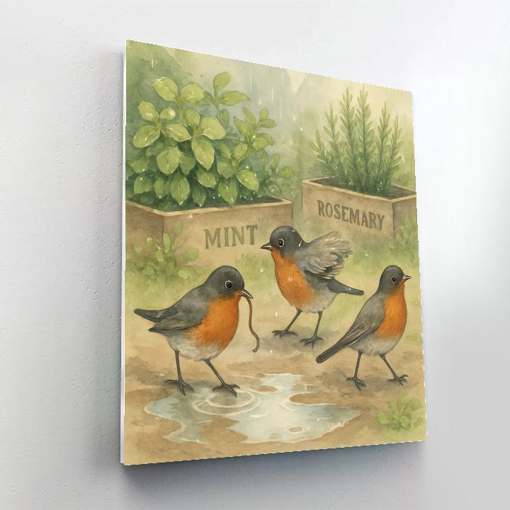 Robins And Rain Pearls In The Spring Herb Garden paint by numbers