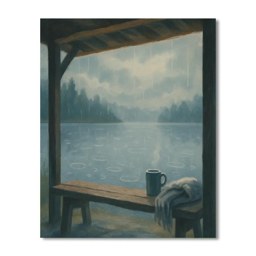 Rainy Lakeshore Tea Shelter Paint by numbers art