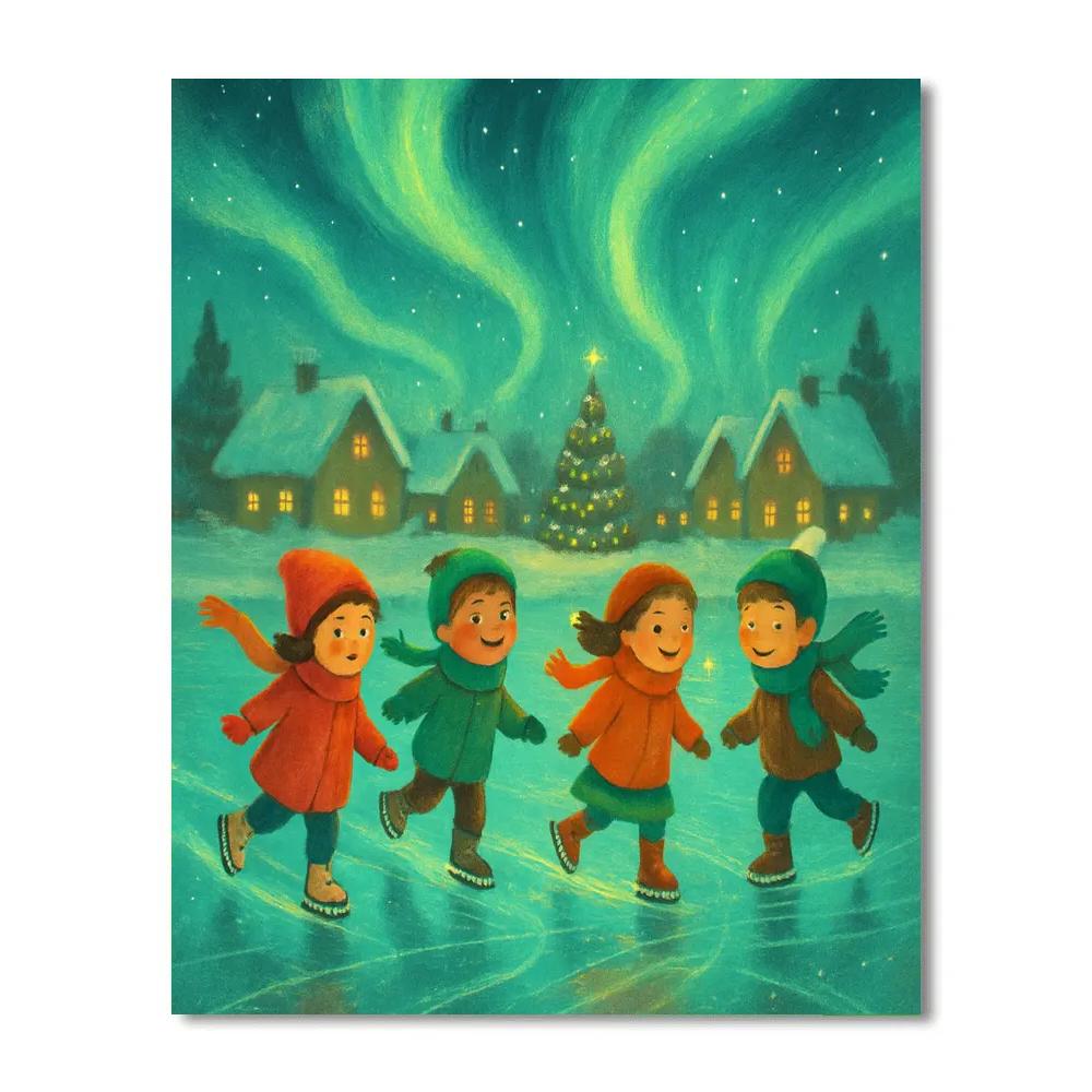 Northern Lights Skating Pond Numbered painting kits