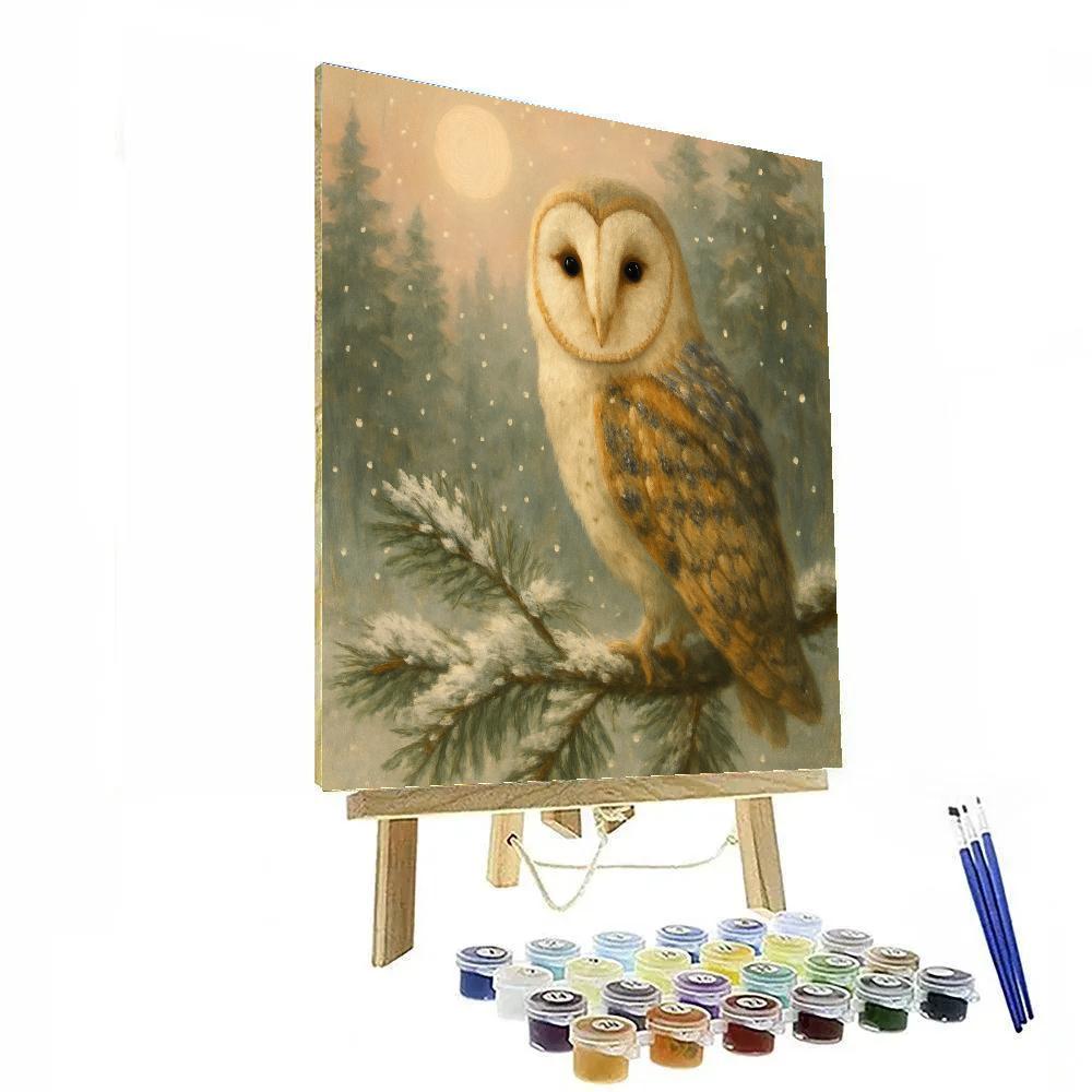 Barn Owl Glow Through The Pine Needle Snow Paint by numbers art