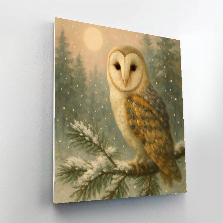 Barn Owl Glow Through The Pine Needle Snow Paint by numbers art