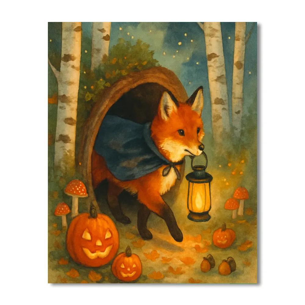 The Lantern Fox In The Hollow Log Numbered painting kits