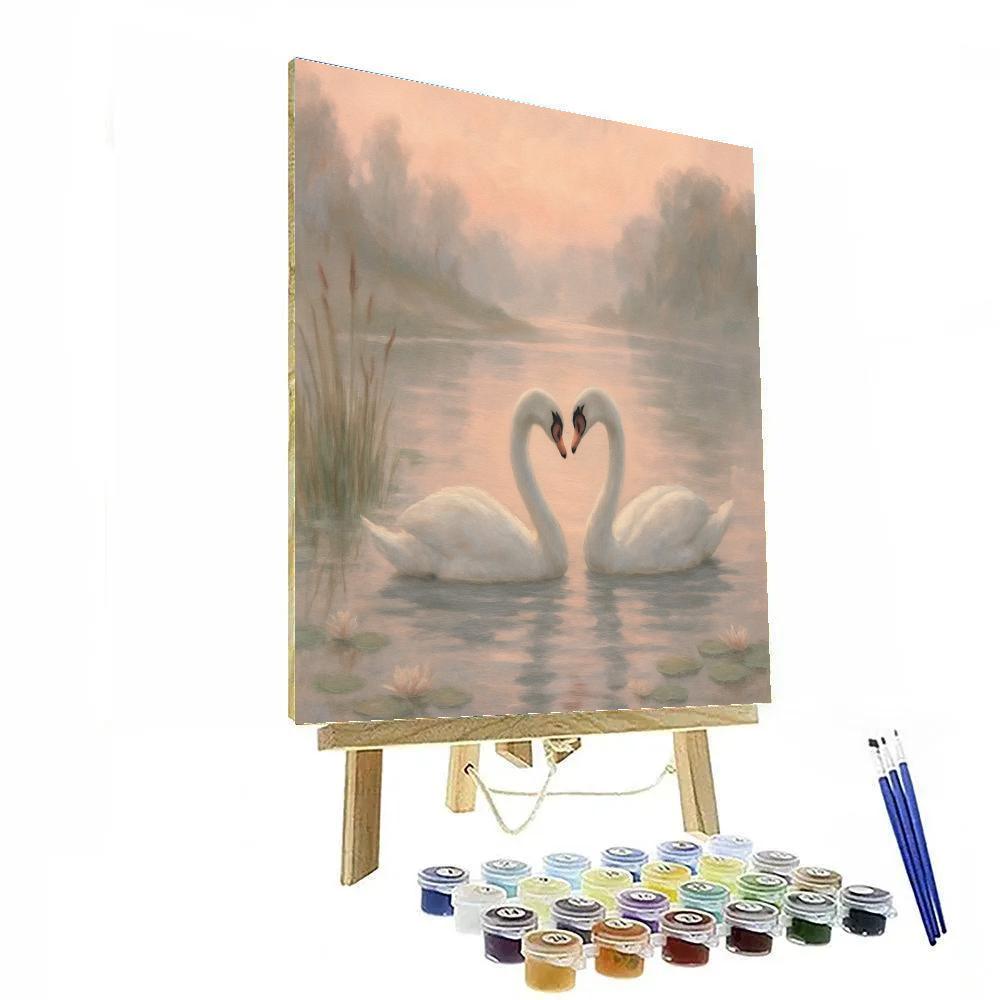 Swans In The Mist Rose Lake Inlet paint by color