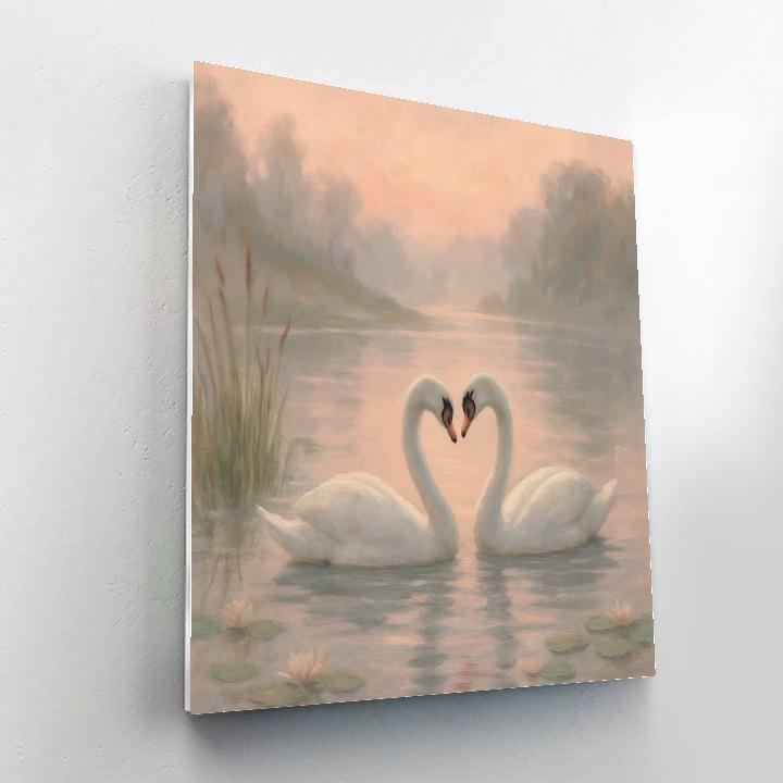 Swans In The Mist Rose Lake Inlet paint by color