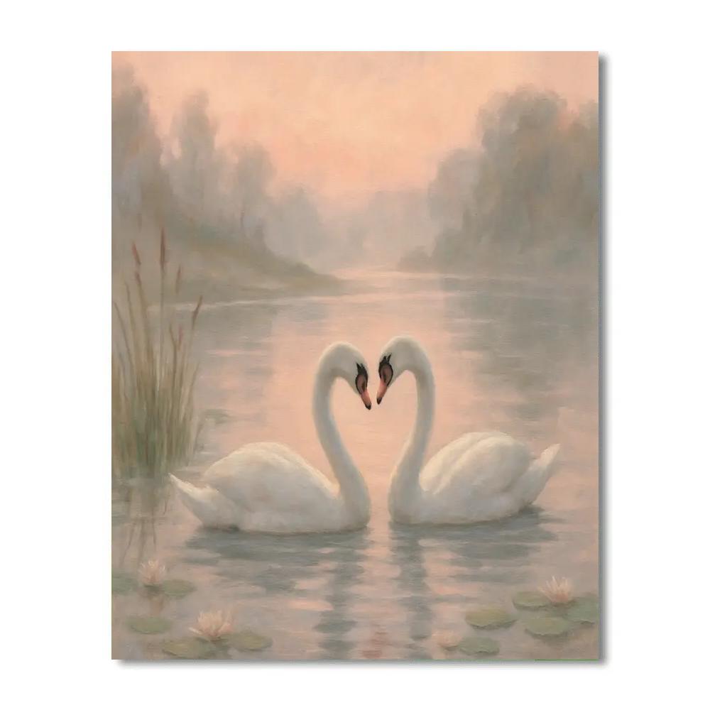 Swans In The Mist Rose Lake Inlet paint by color