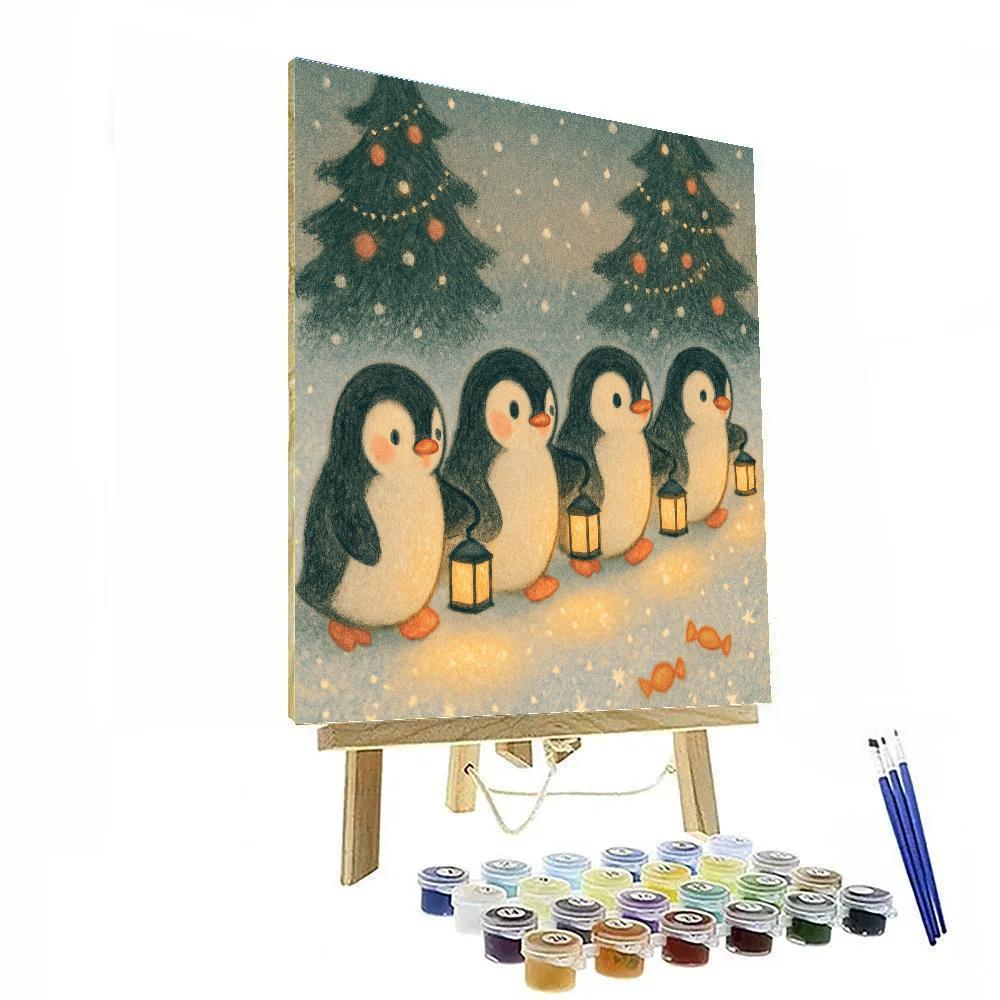 Winter Parade Of Lantern Penguins Number painting