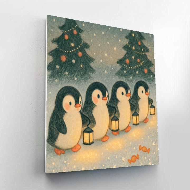 Winter Parade Of Lantern Penguins Number painting