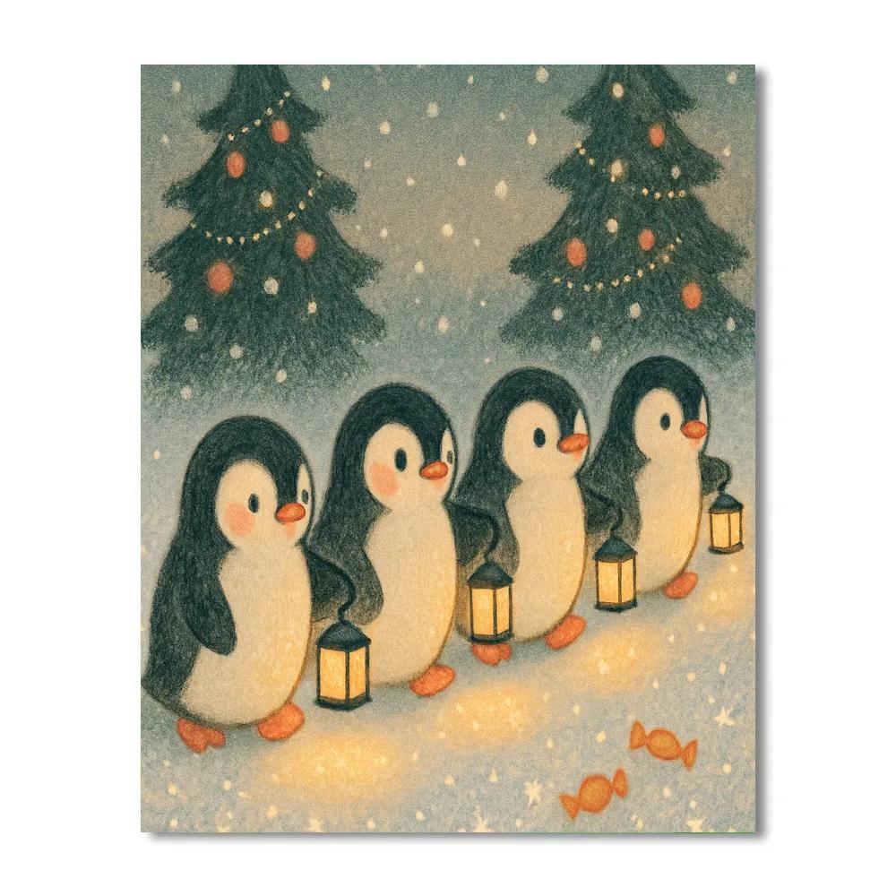 Winter Parade Of Lantern Penguins Number painting