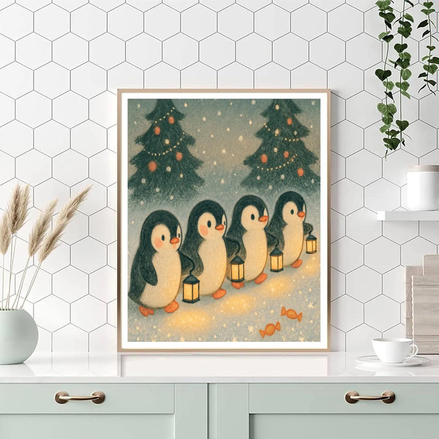 Winter Parade Of Lantern Penguins Number painting