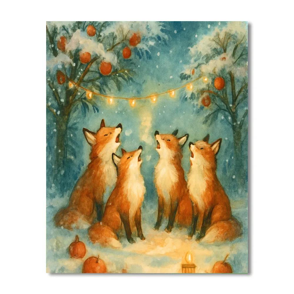 Caroling Foxes In The Snowy Orchard Paint by numbers kits