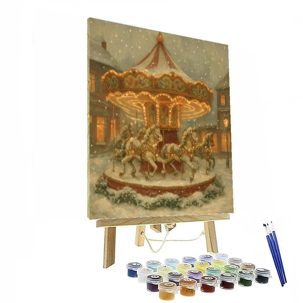 Frosty Carousel In The Town Square painting number kit