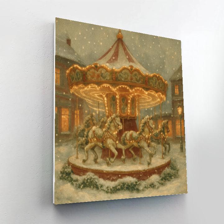 Frosty Carousel In The Town Square painting number kit