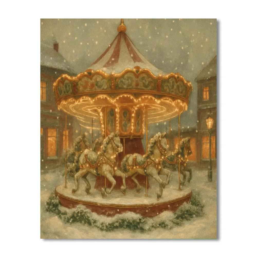 Frosty Carousel In The Town Square painting number kit