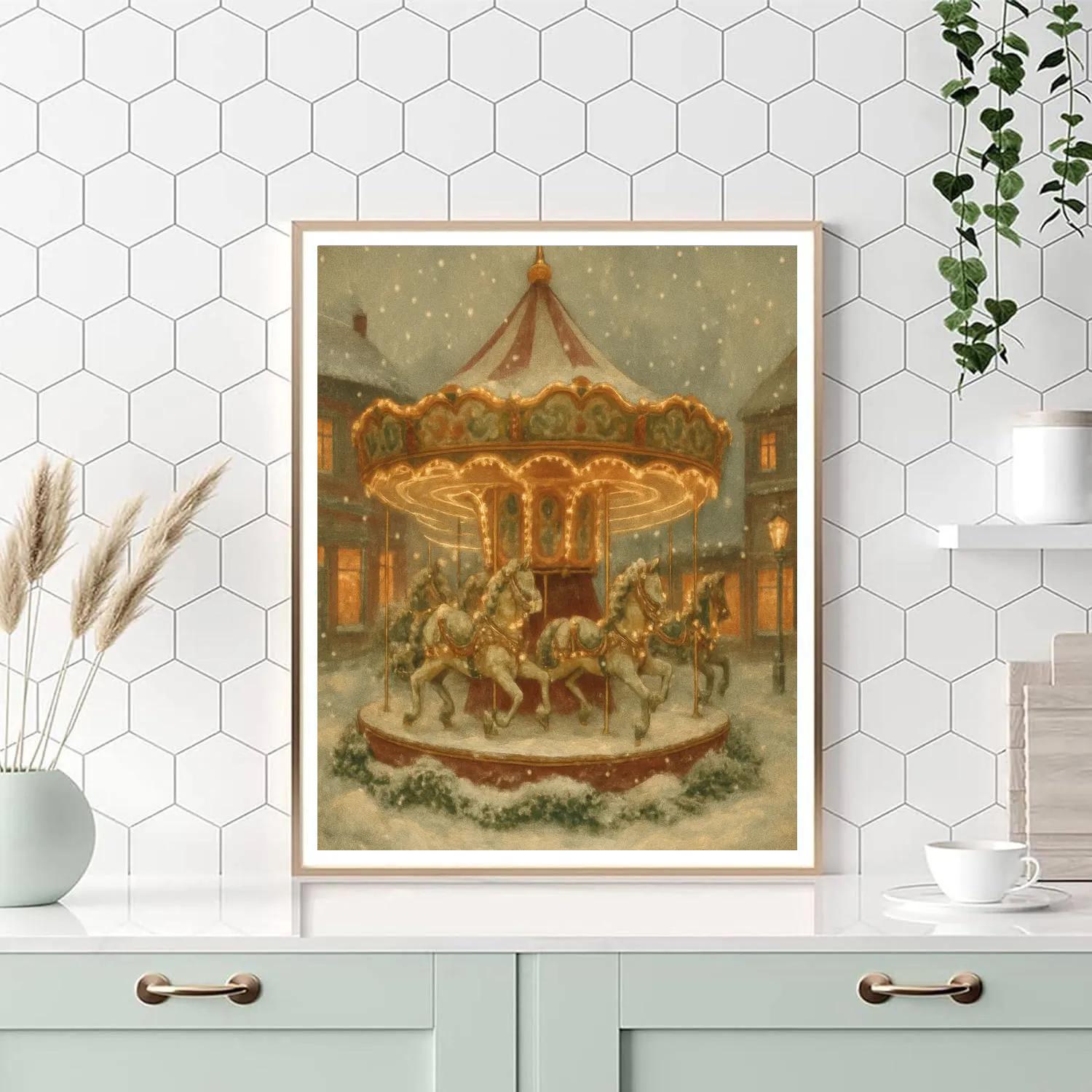 Frosty Carousel In The Town Square painting number kit