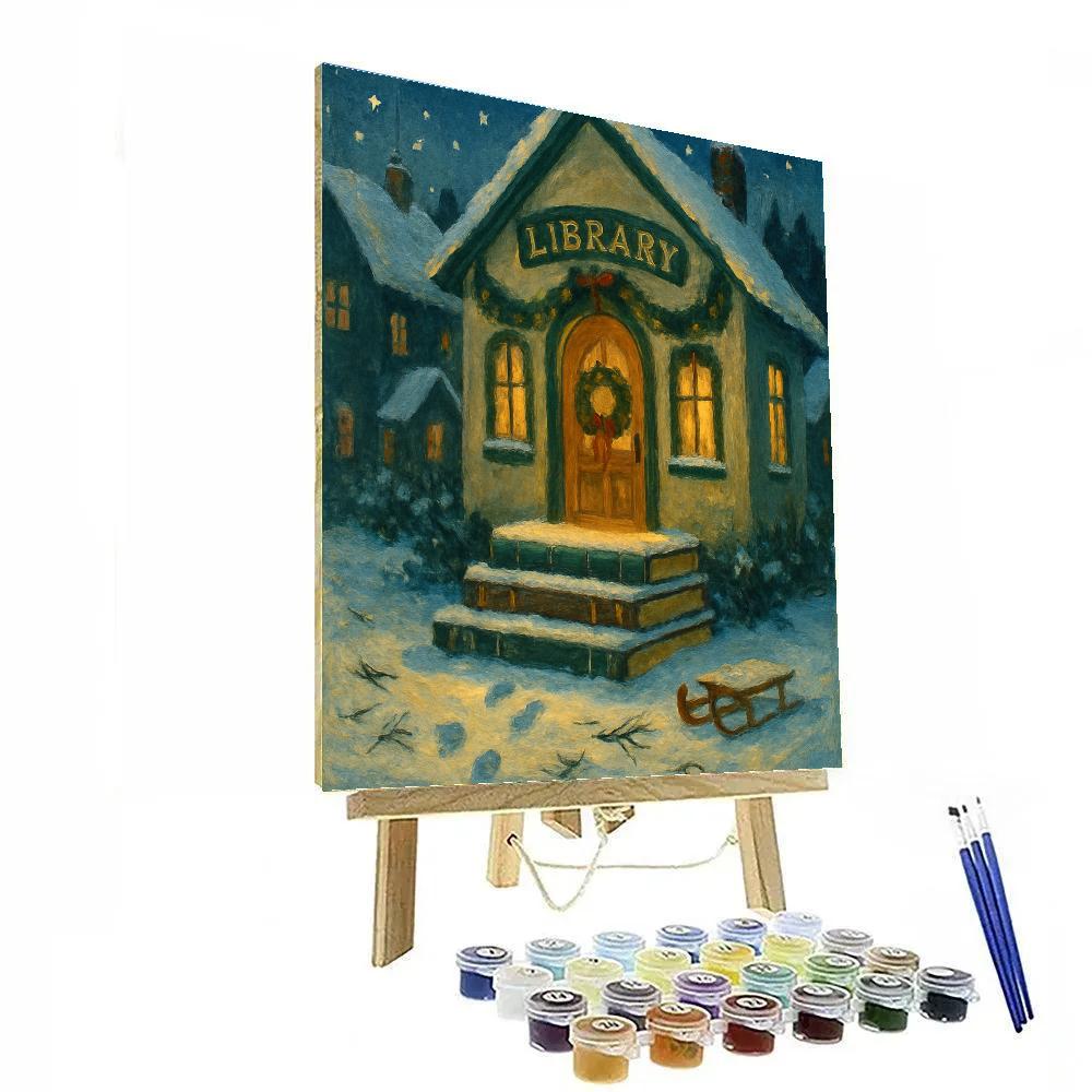 Winter Library With Snowy Book Steps Number painting
