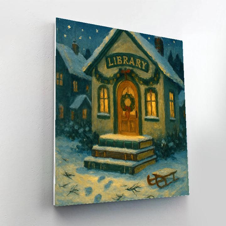 Winter Library With Snowy Book Steps Number painting