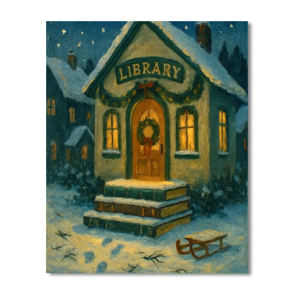 Winter Library With Snowy Book Steps Number painting