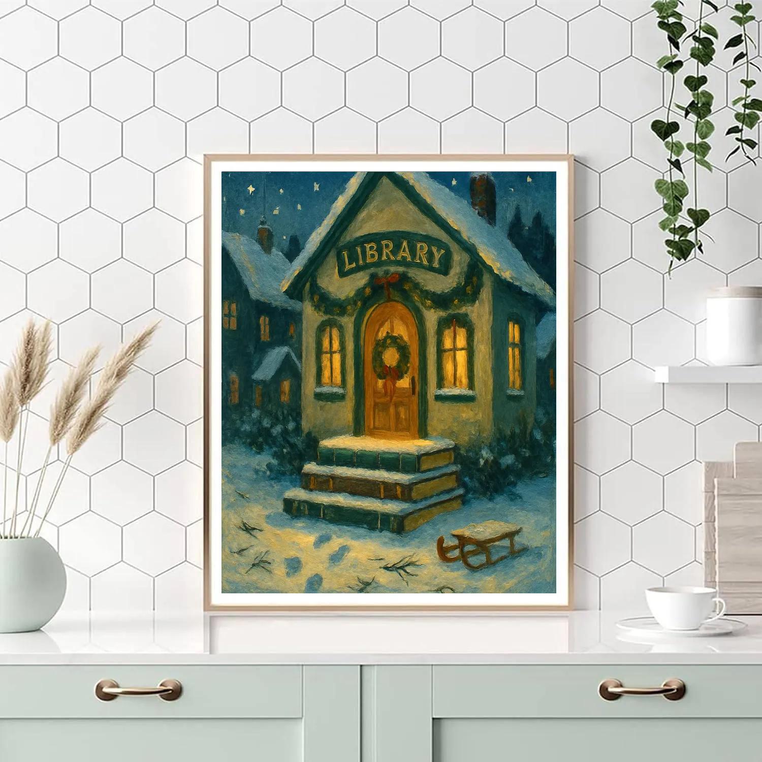 Winter Library With Snowy Book Steps Number painting